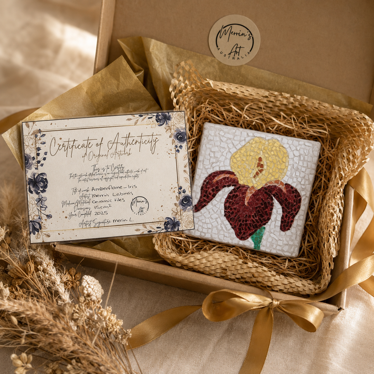 "Amberflame" Small Hanging Iris Mosaic — One of a Kind