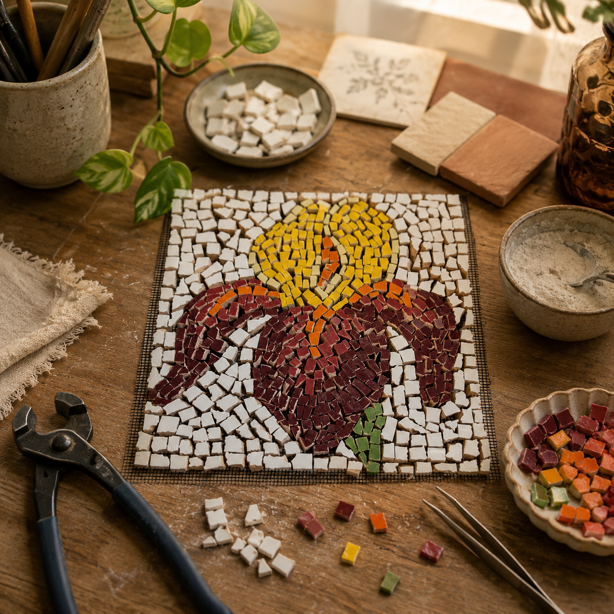 "Amberflame" Small Hanging Iris Mosaic — One of a Kind