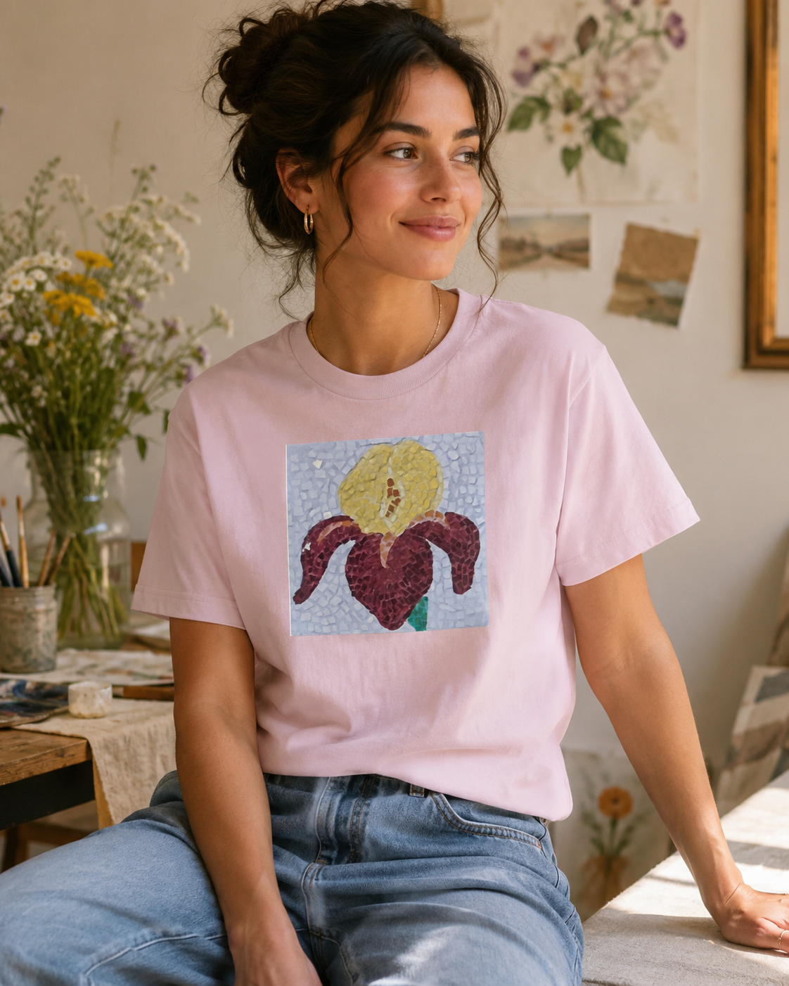 Ultra Cotton Unisex Crewneck T-shirt | Clothing | Amberflame Iris Flower Mosaic