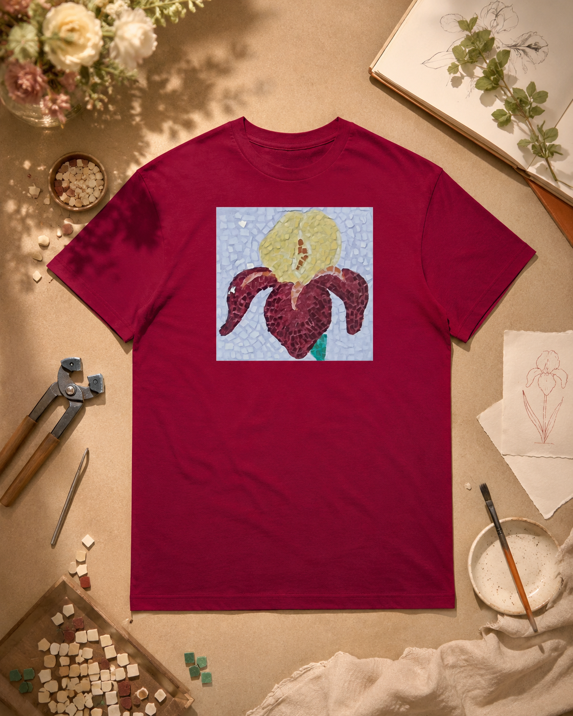 Ultra Cotton Unisex Crewneck T-shirt | Clothing | Amberflame Iris Flower Mosaic