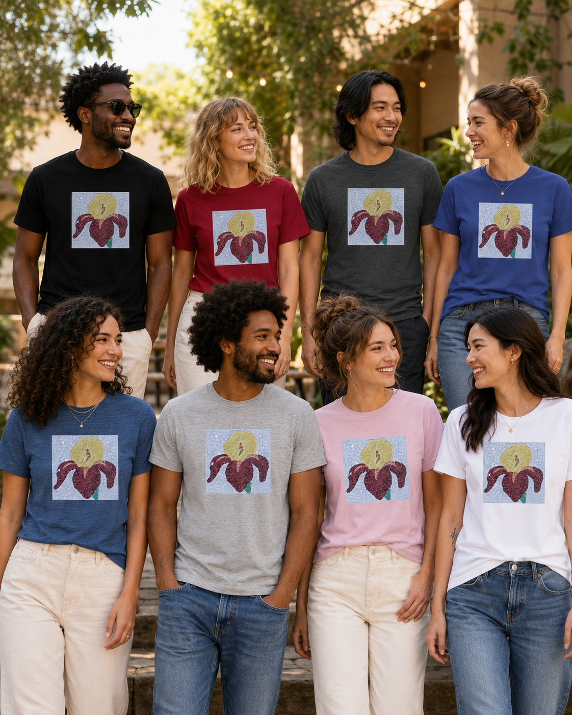 Ultra Cotton Unisex Crewneck T-shirt | Clothing | Amberflame Iris Flower Mosaic