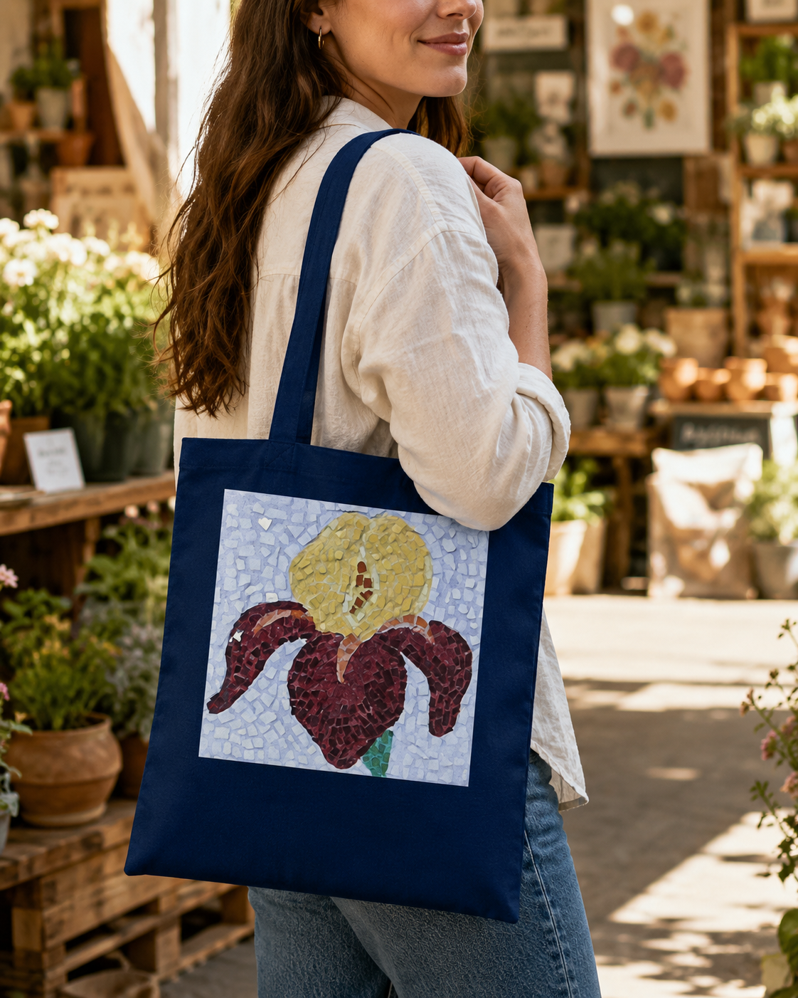 Classic Tote Bag | Amberflame Iris Flower Mosaic