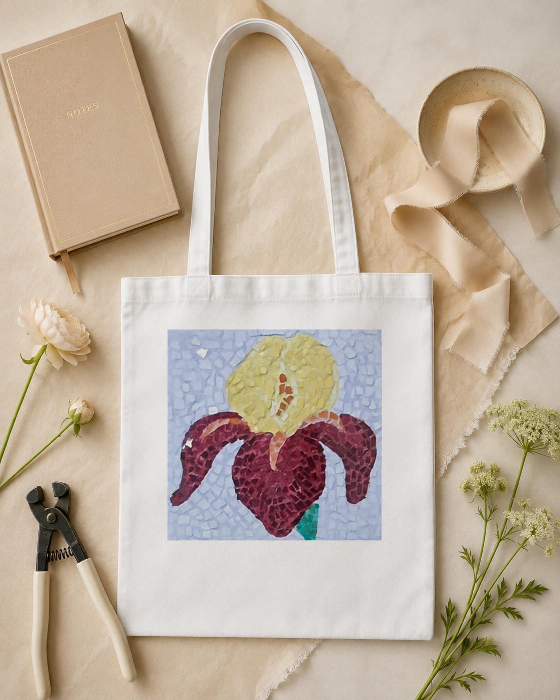 Classic Tote Bag | Amberflame Iris Flower Mosaic