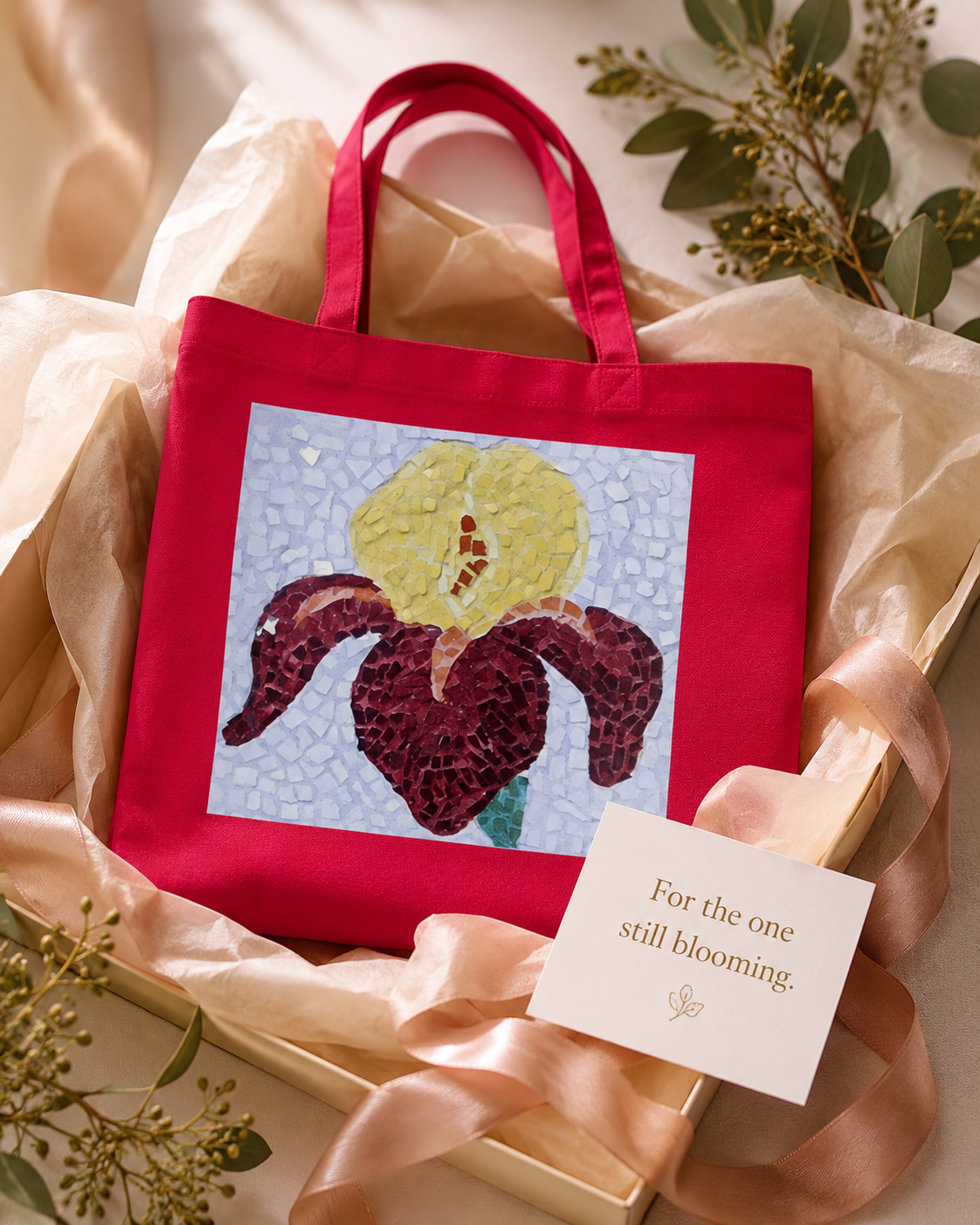 Classic Tote Bag | Amberflame Iris Flower Mosaic
