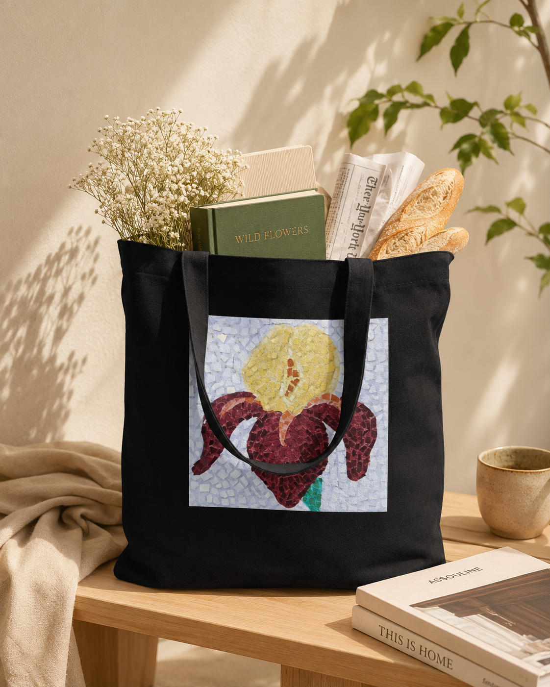 Classic Tote Bag | Amberflame Iris Flower Mosaic