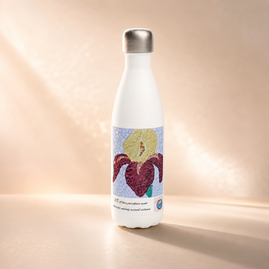 White 17oz Stainless Steel Water Bottle | Amberflame Iris Flower Mosaic