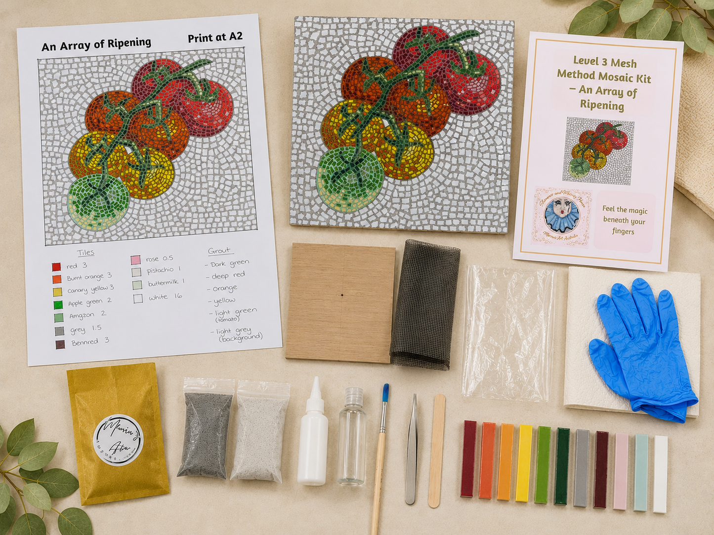 An Array of Ripening Tomato Mosaic Kit | Luxury Mosaic Art Kit with Plywood Board | 🛠 Luxury Kit