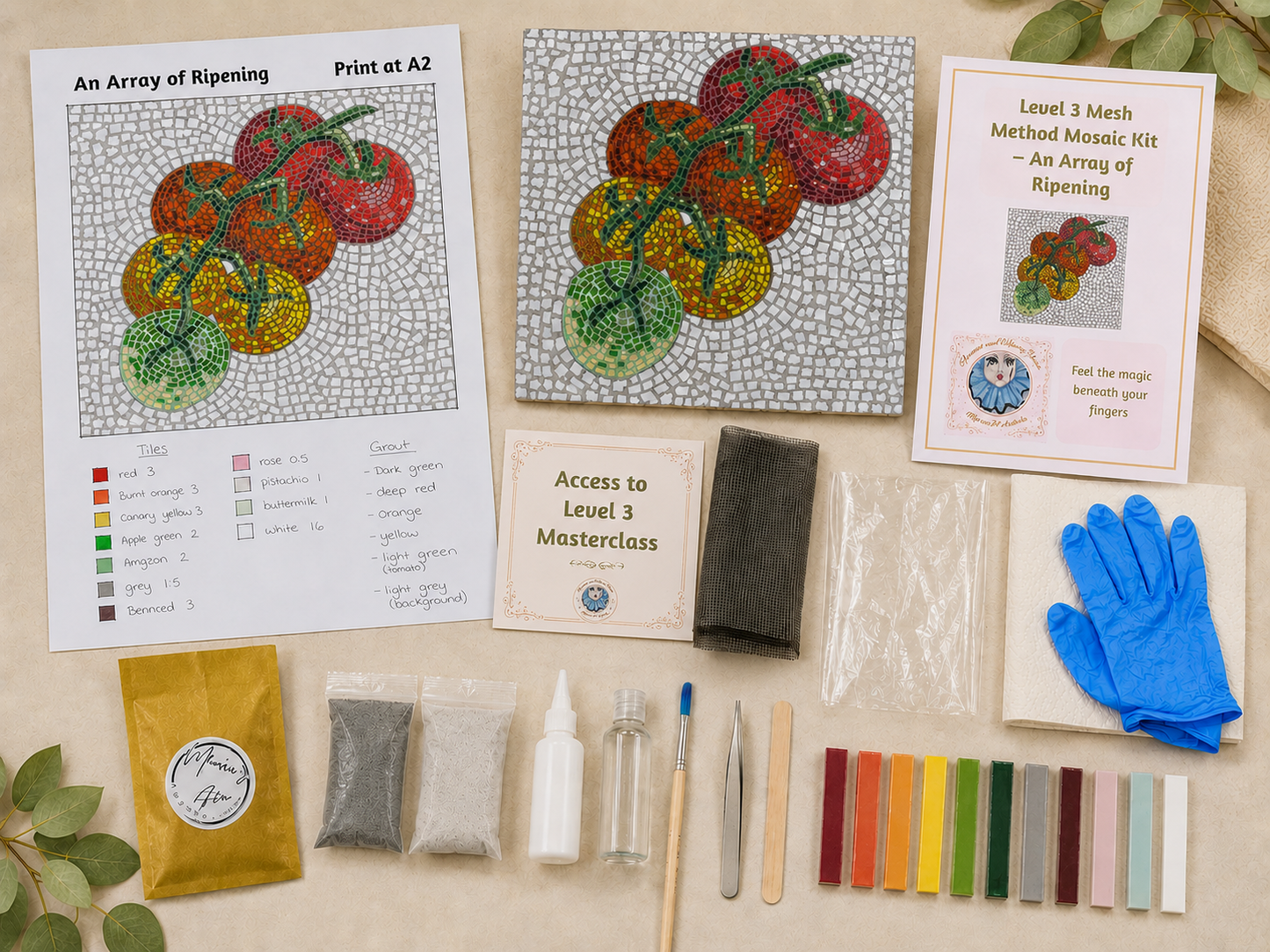 An Array of Ripening Tomato Mosaic Kit | Luxury Mosaic Art Kit with Plywood Board | 🛠 Level 3 Luxury Kit