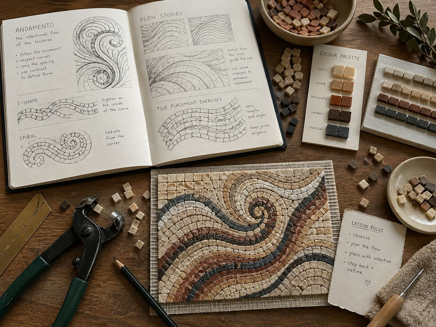 Level 2 Mosaic Masterclass | Andamento, Mesh Method & Multi-Coloured Grout