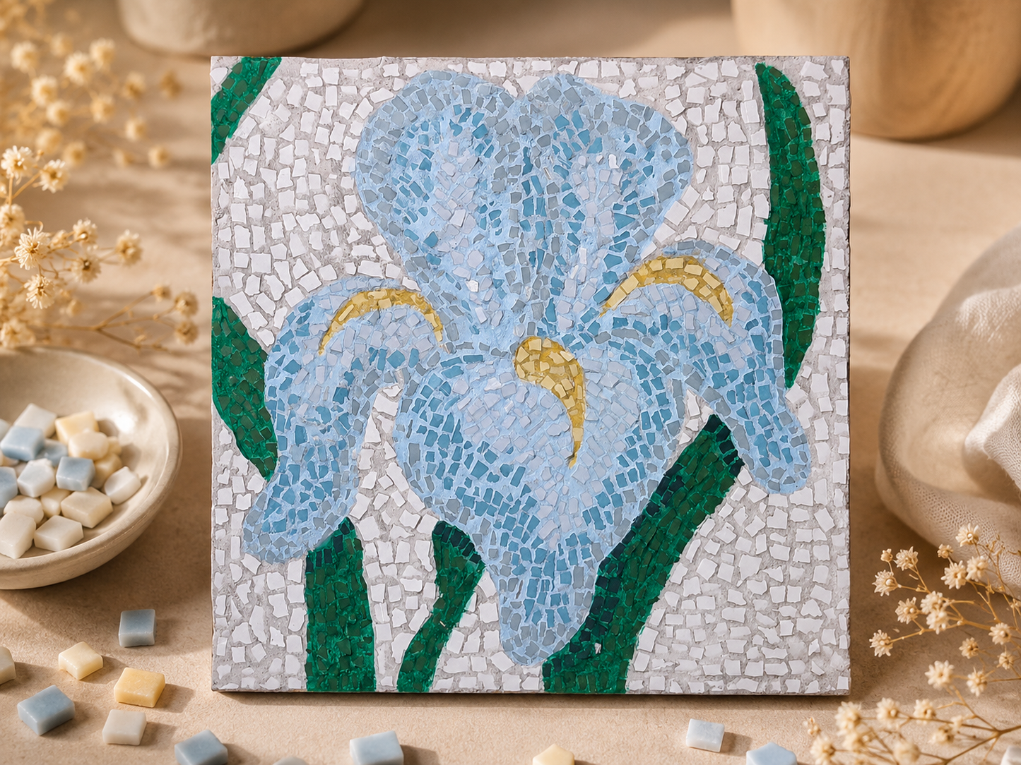 Aveline Iris Mosaic Kit | Luxury Mosaic Art Kit with Plywood Board | 🛠 Luxury Kit With ToolKit