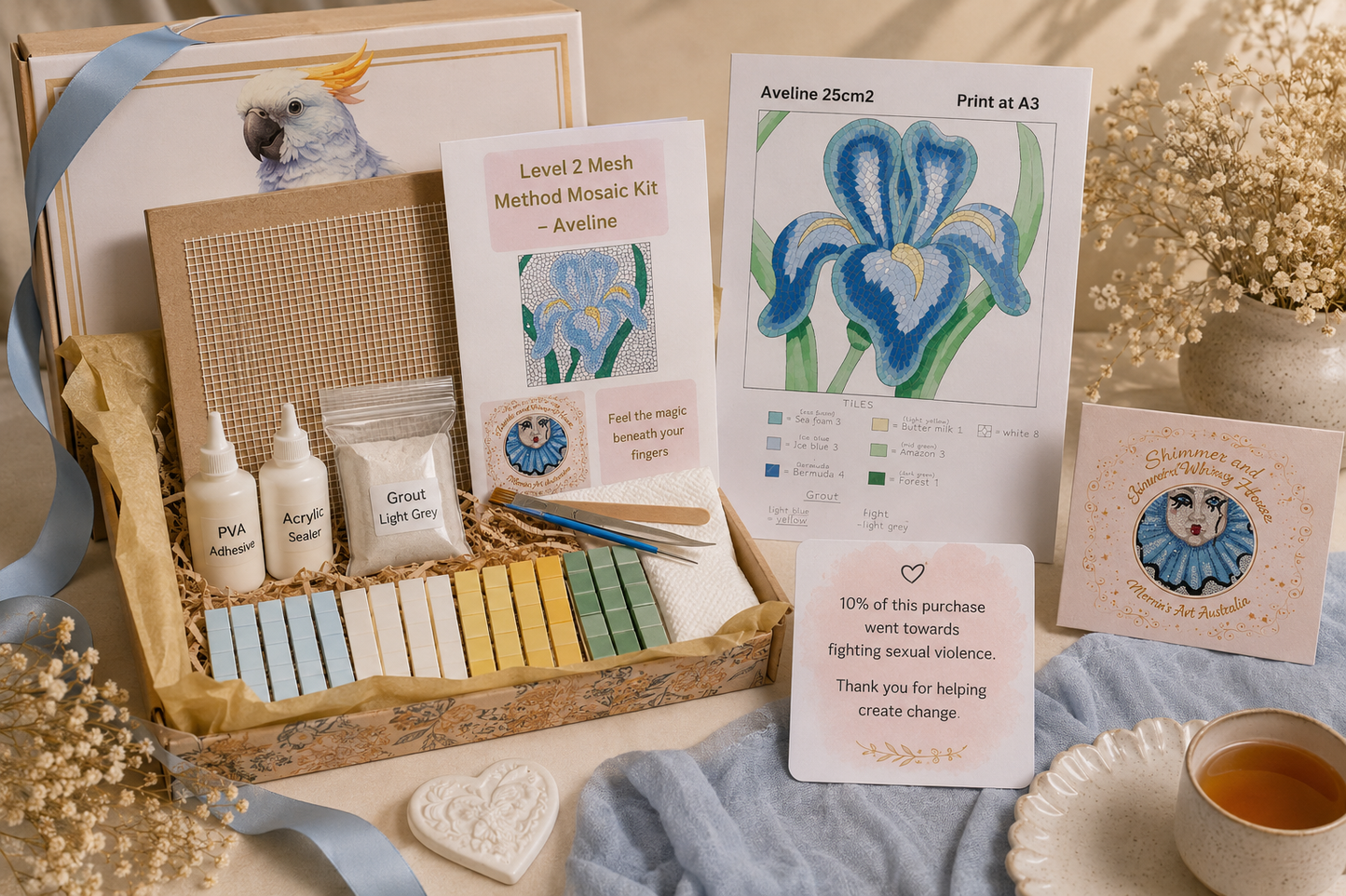 Aveline Iris Mosaic Kit | Luxury Mosaic Art Kit with Plywood Board | 🛠 Luxury Kit With ToolKit