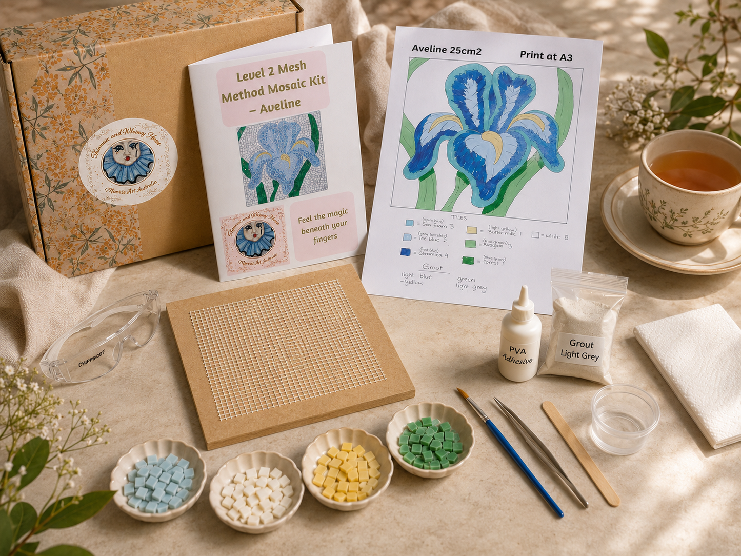 Aveline Iris Mosaic Kit | Luxury Mosaic Art Kit with Plywood Board | 🛠 Luxury Kit With ToolKit