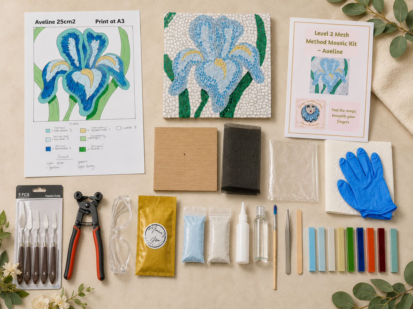 Aveline Iris Mosaic Kit | Luxury Mosaic Art Kit with Plywood Board | 🛠 Luxury Kit With ToolKit