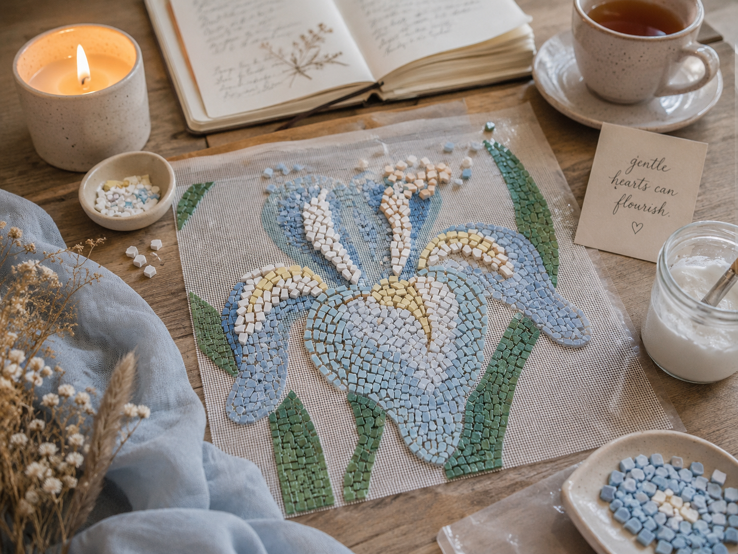 Aveline Iris Mosaic Kit | Luxury Mosaic Art Kit with Plywood Board | 🛠 Luxury Kit With ToolKit