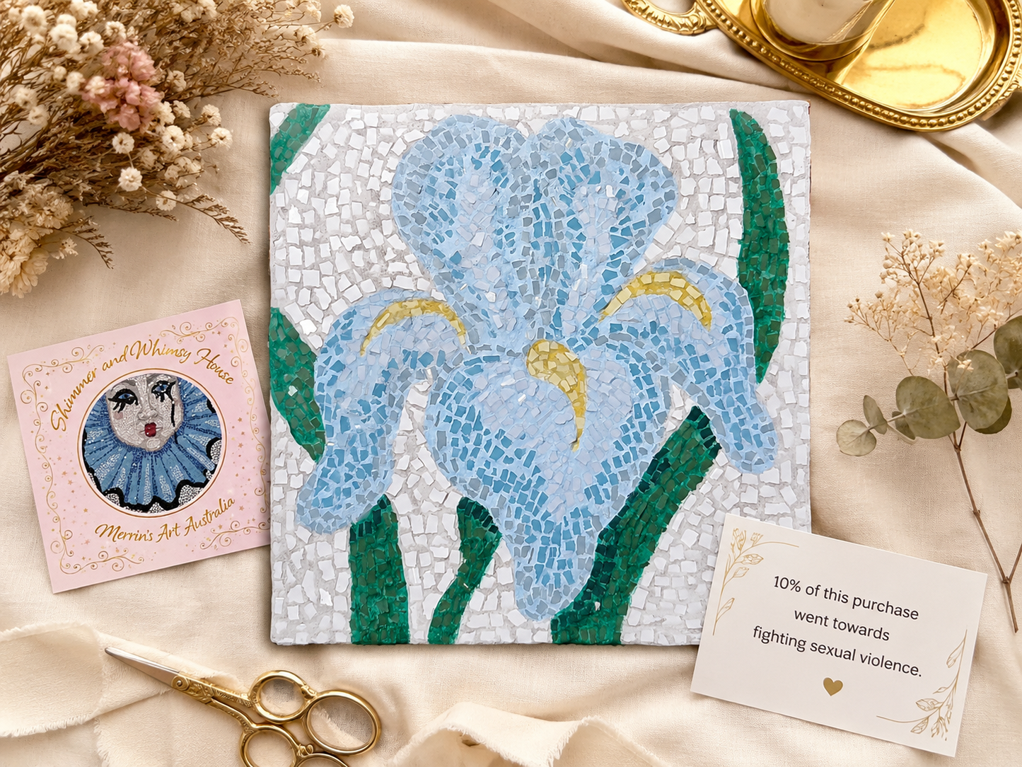 Aveline Iris Mosaic | One-of-a-Kind Handmade Floral Mosaic Art