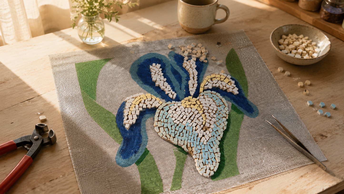 Aveline Iris Mosaic | One-of-a-Kind Handmade Floral Mosaic Art