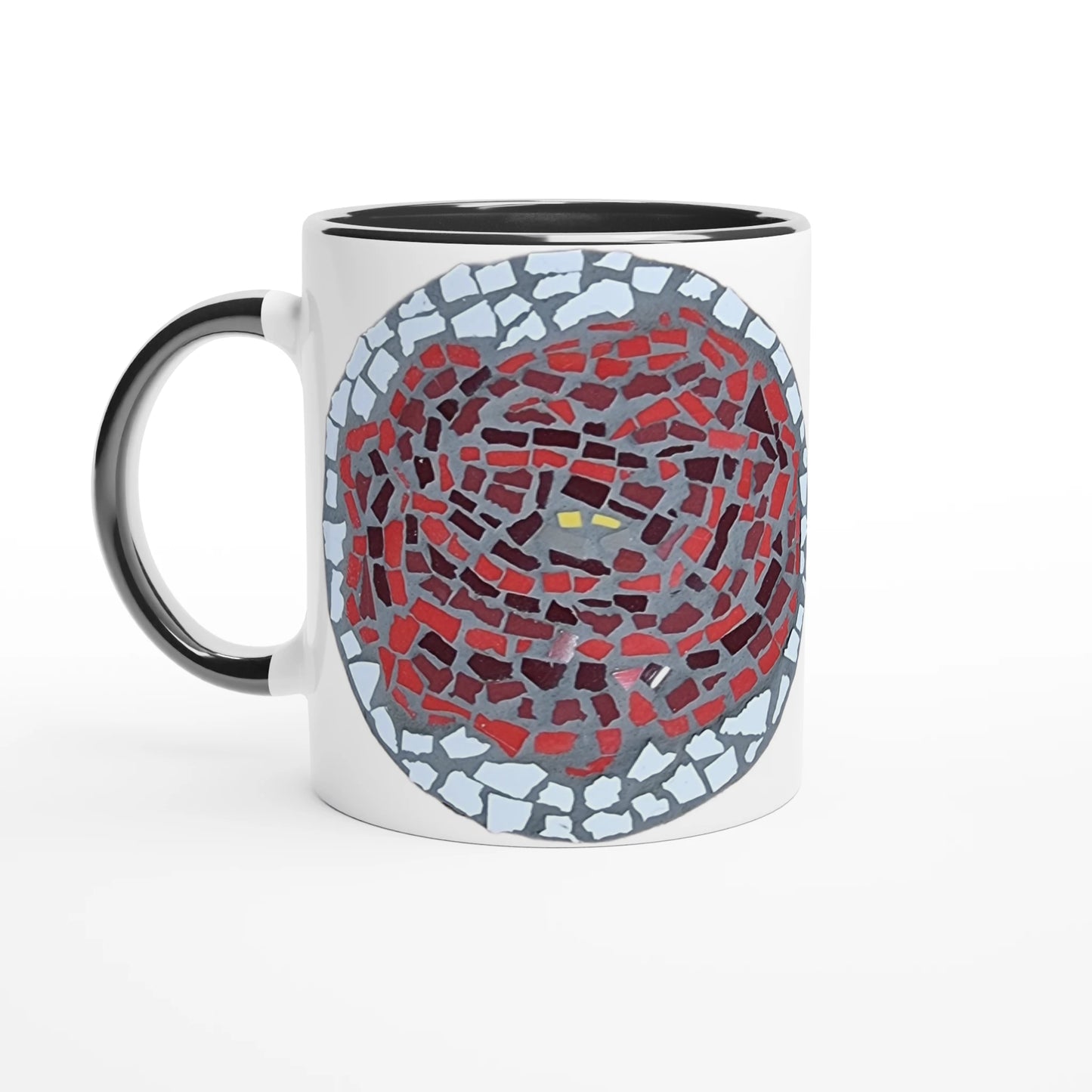 black rimmed mug with rose coaster mosaic design made in Sebastopol Victoria 