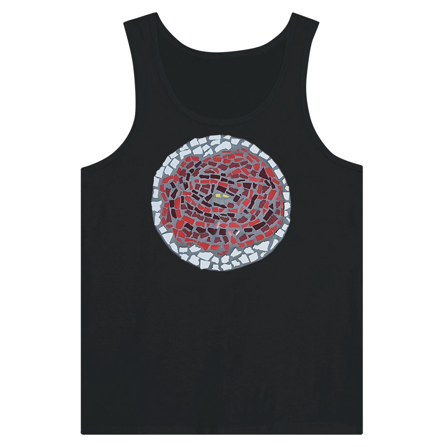 black tank top with rose coaster mosaic design made in Sebastopol Victoria 