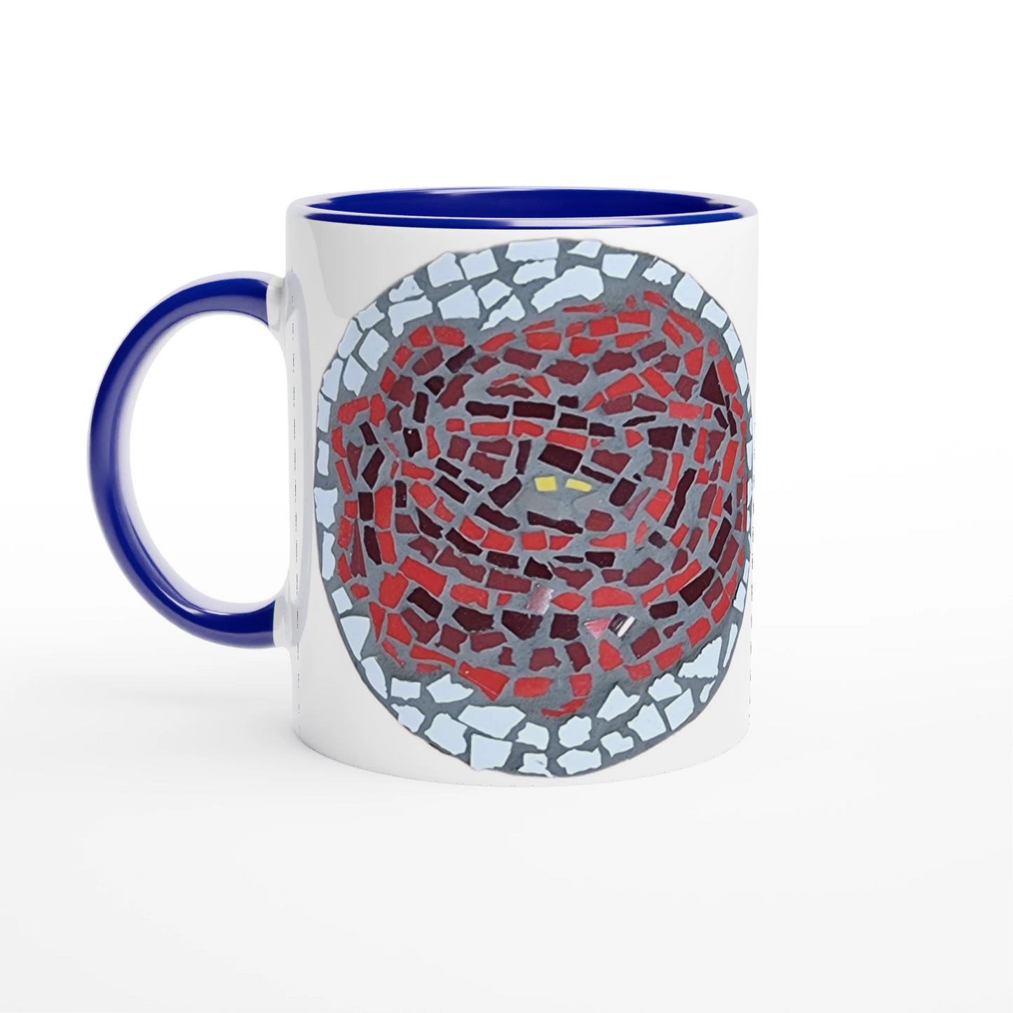 blue rimmed mug with rose coaster mosaic design made in Sebastopol Victoria 