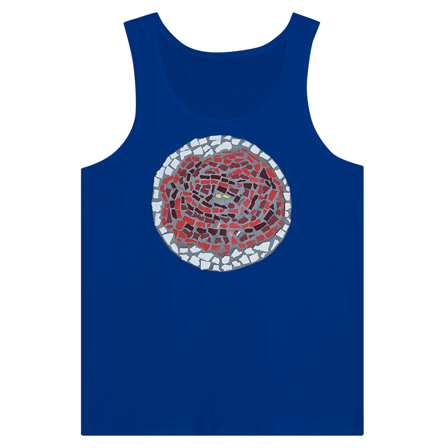 blue tank top with rose coaster mosaic design made in Sebastopol Victoria 