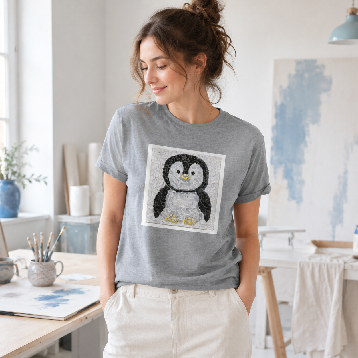 Ultra Cotton Unisex Crewneck T-shirt | "Emperor Pingu" Emperor Penguin Chick Mosaic