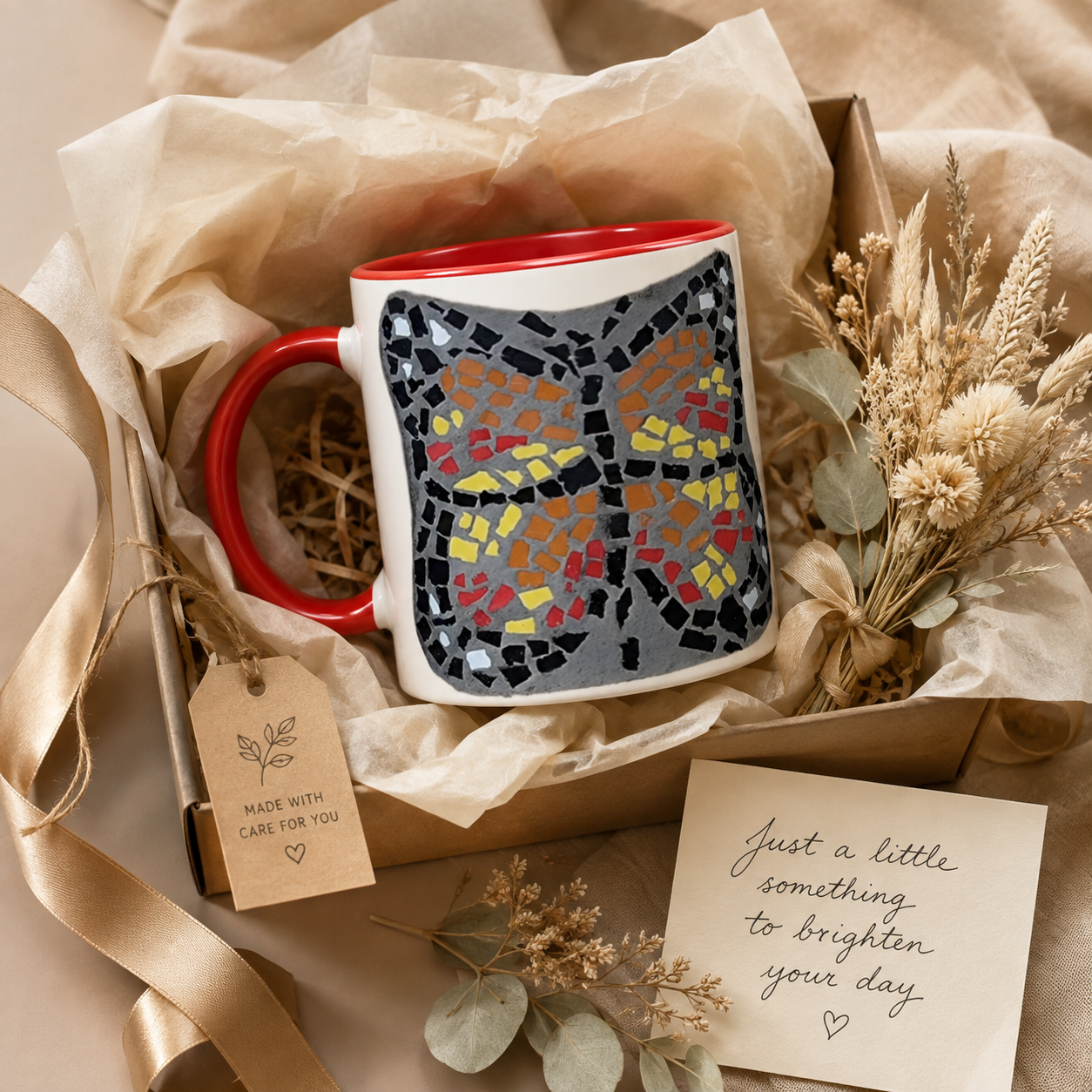Butterfly Coaster Ceramic Mug | 11oz Colour-Accent Butterfly Art Mug