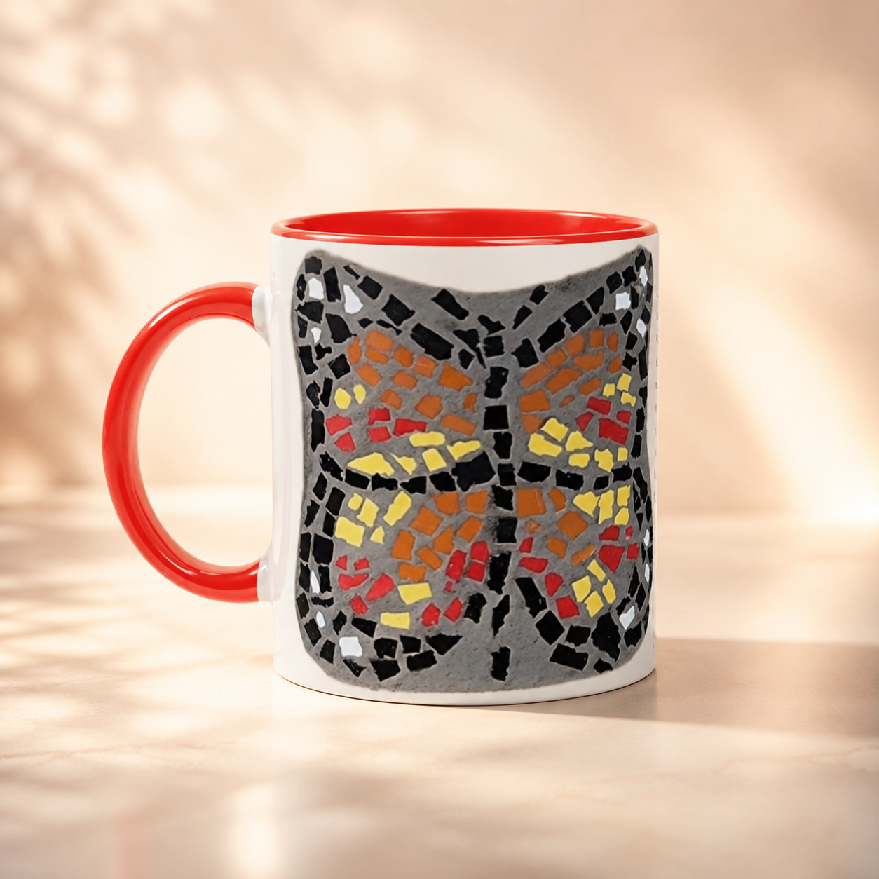 Butterfly Coaster Ceramic Mug | 11oz Colour-Accent Butterfly Art Mug