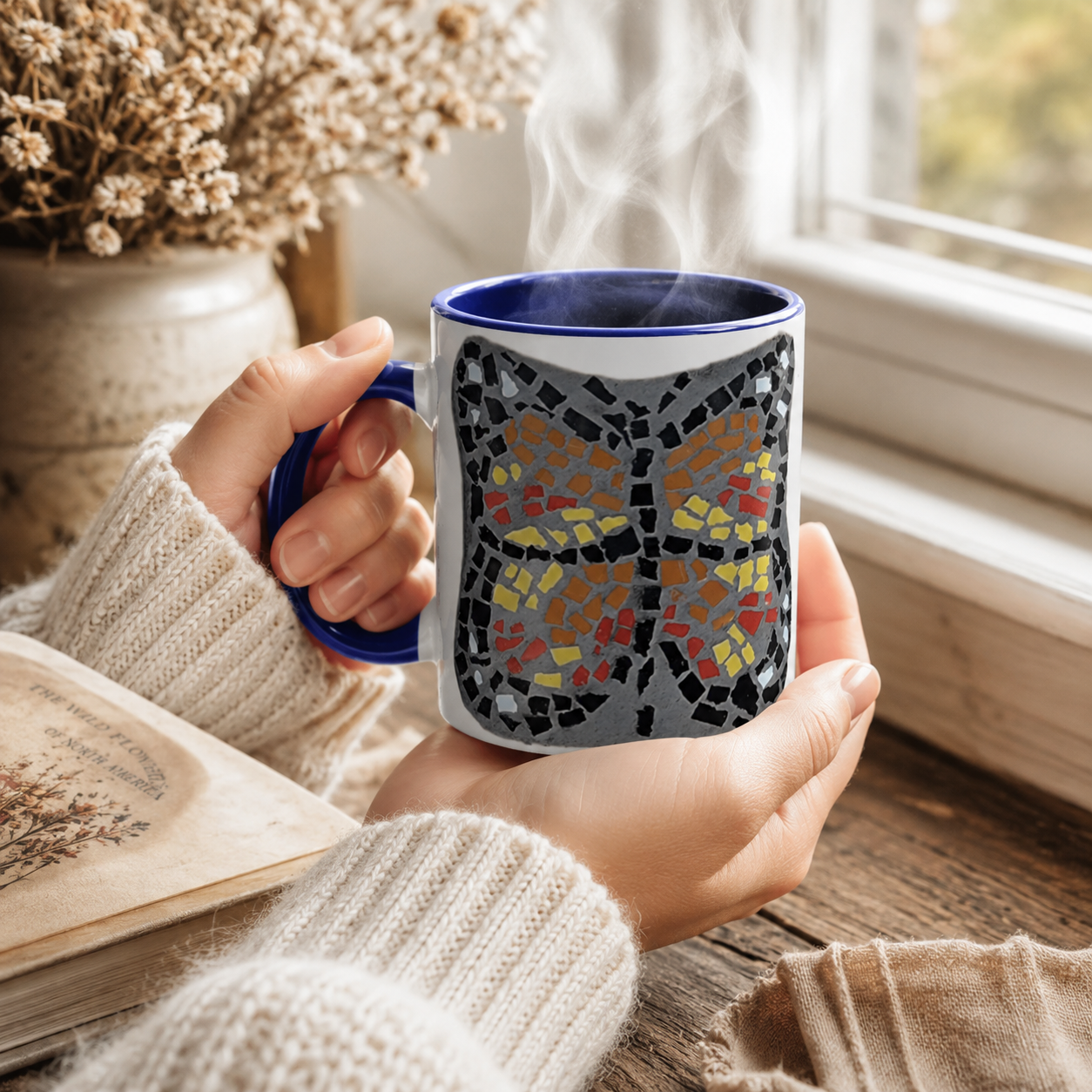 Butterfly Coaster Ceramic Mug | 11oz Colour-Accent Butterfly Art Mug