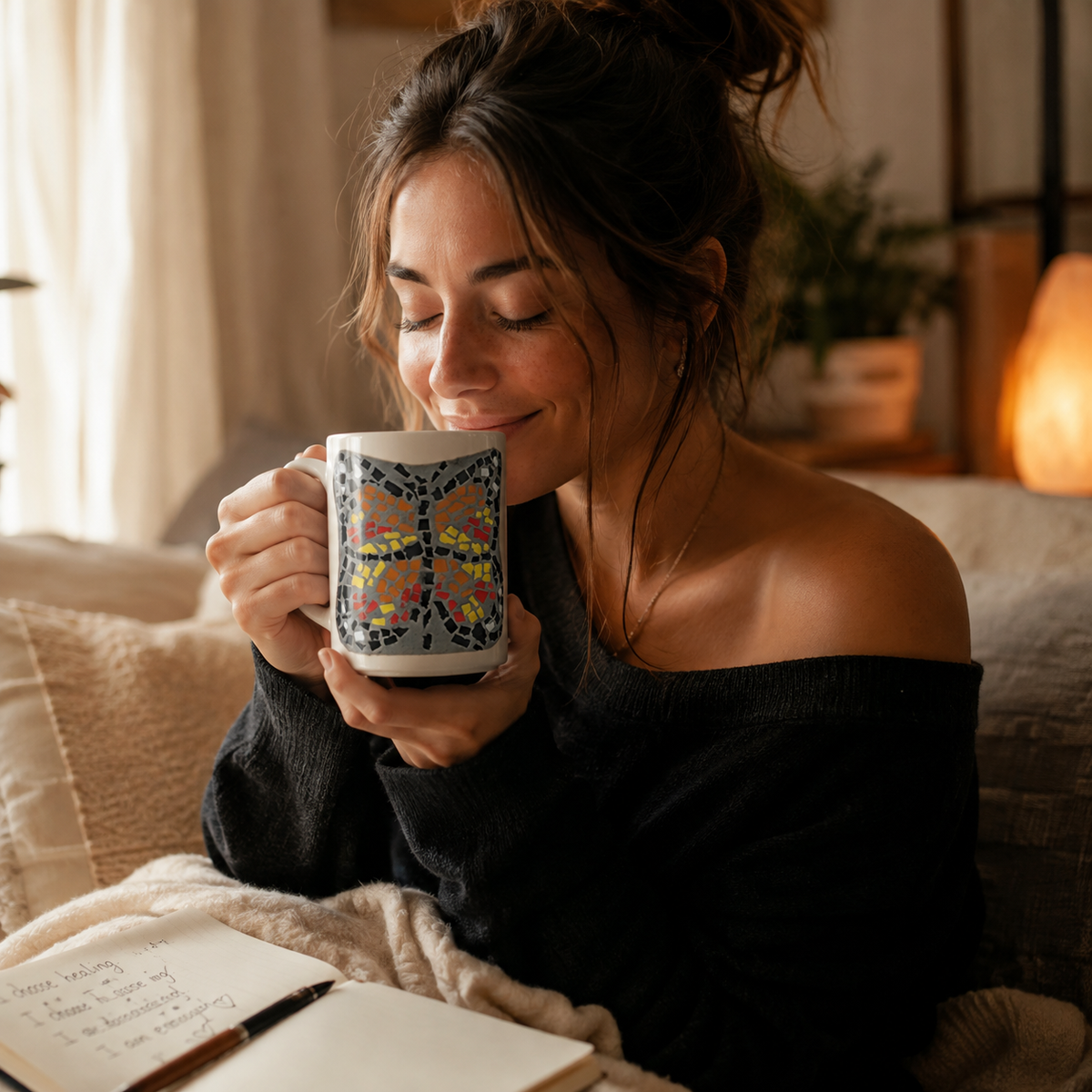 Butterfly Coaster Ceramic Mug | 15oz Butterfly Art Mug