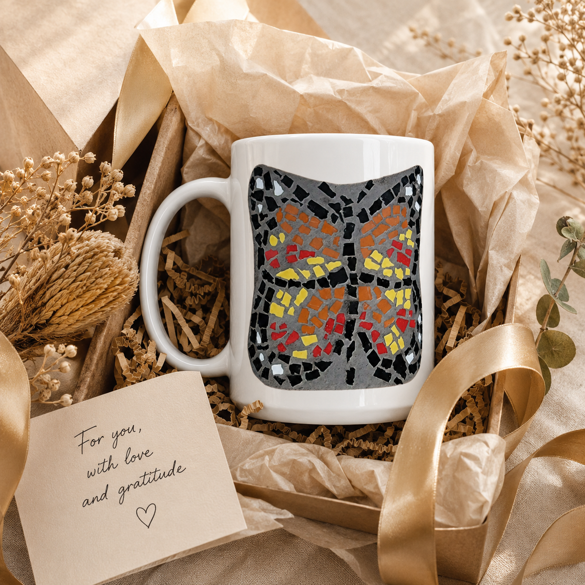 Butterfly Coaster Ceramic Mug | 15oz Butterfly Art Mug