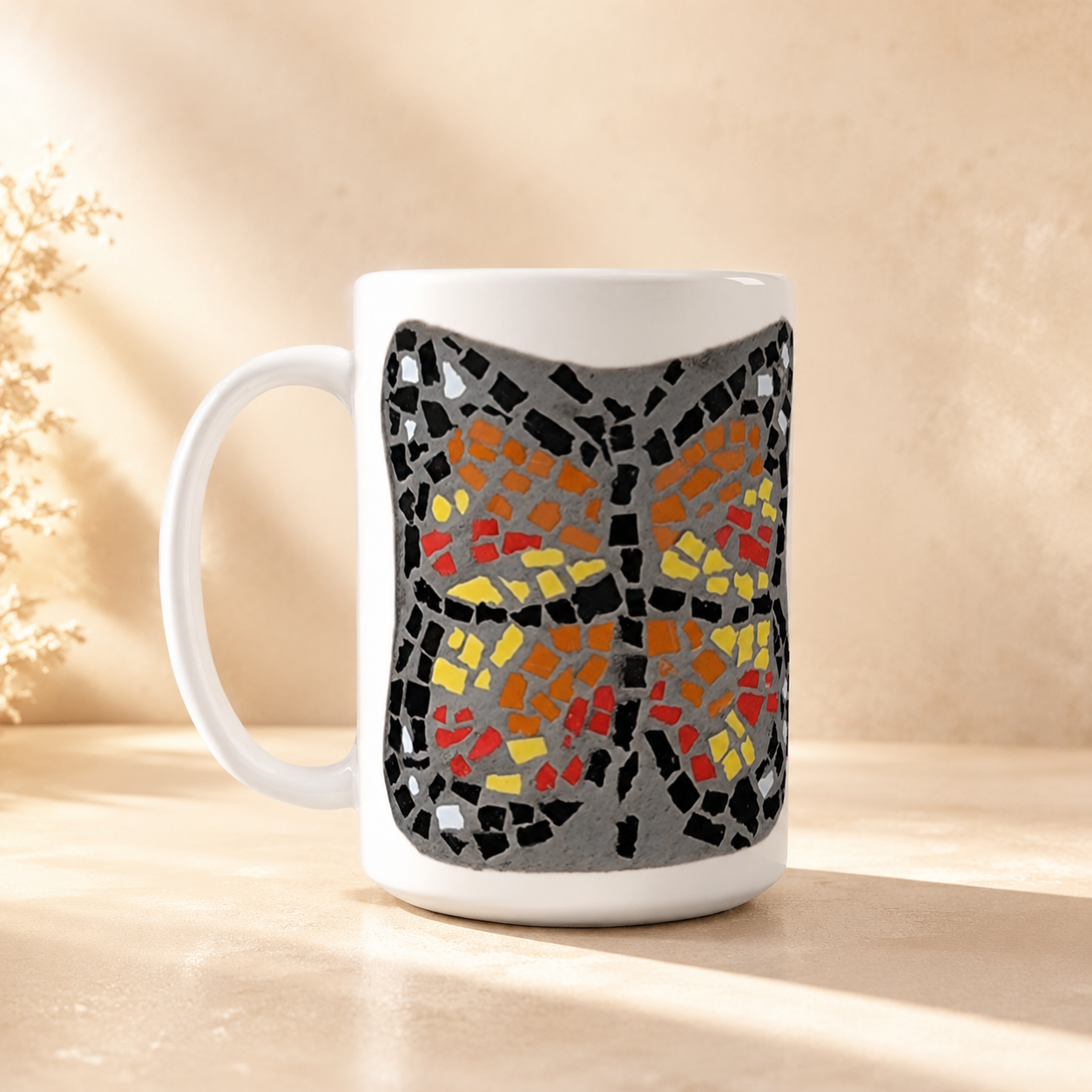 Butterfly Coaster Ceramic Mug | 15oz Butterfly Art Mug