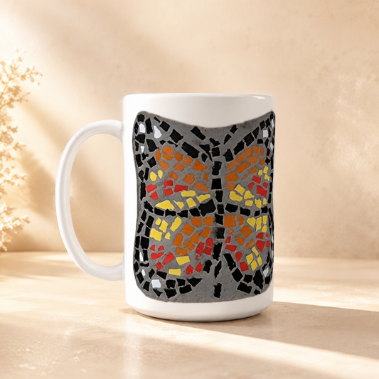 Butterfly Coaster Ceramic Mug | 15oz Butterfly Art Mug