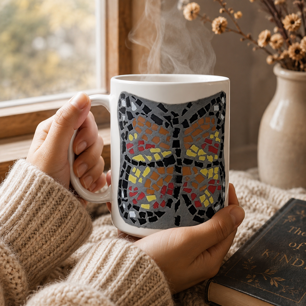 Butterfly Coaster Ceramic Mug | 15oz Butterfly Art Mug