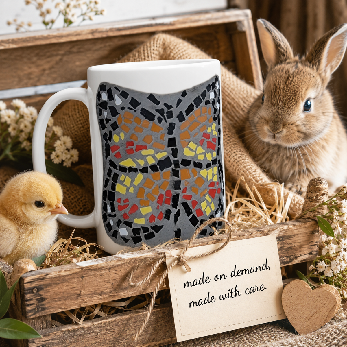 Butterfly Coaster Ceramic Mug | 15oz Butterfly Art Mug