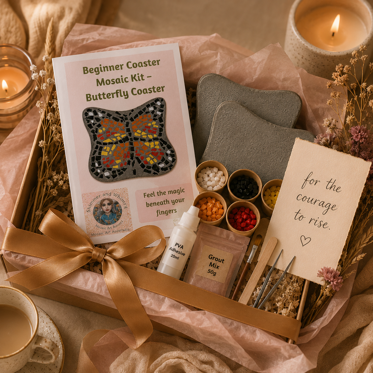 Butterfly Mosaic Coaster DIY Kit – 10cm Shaped | Beginner-Friendly  | 🌱 Level 1