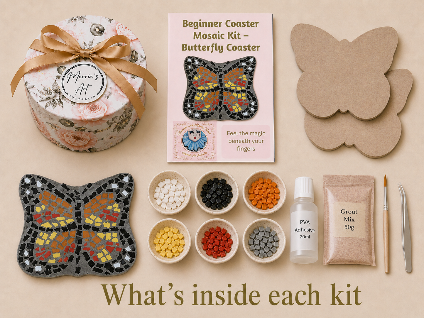 Butterfly Mosaic Coaster DIY Kit – 10cm Shaped | Beginner-Friendly  | 🌱 Level 1