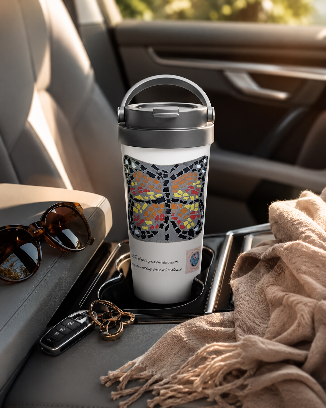 Butterfly Coaster Travel Mug | 15oz Stainless Steel Art Mug