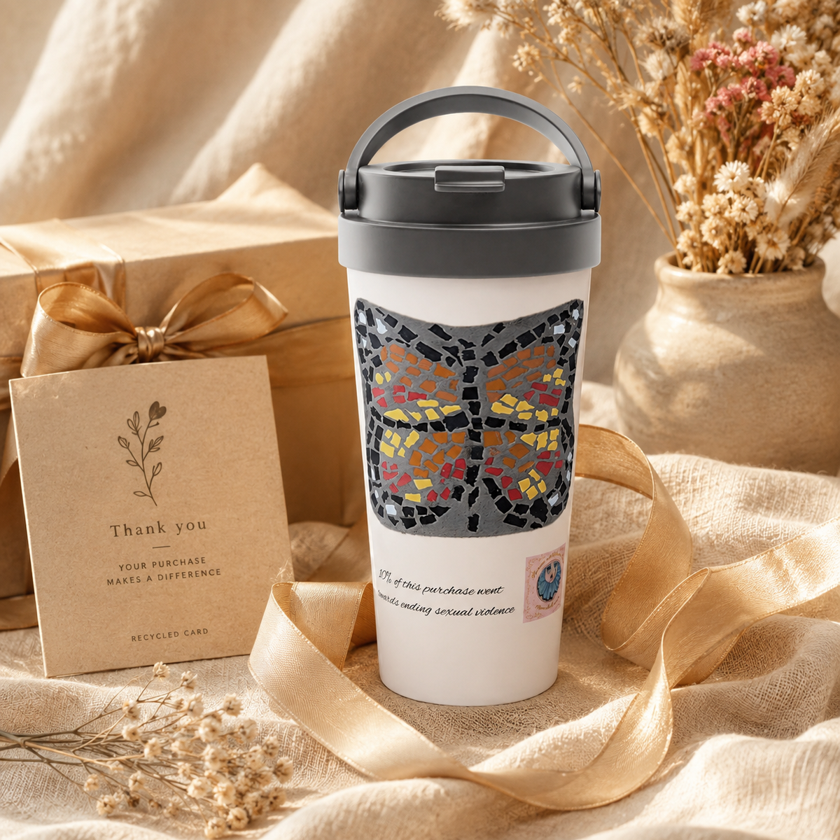 Butterfly Coaster Travel Mug | 15oz Stainless Steel Art Mug