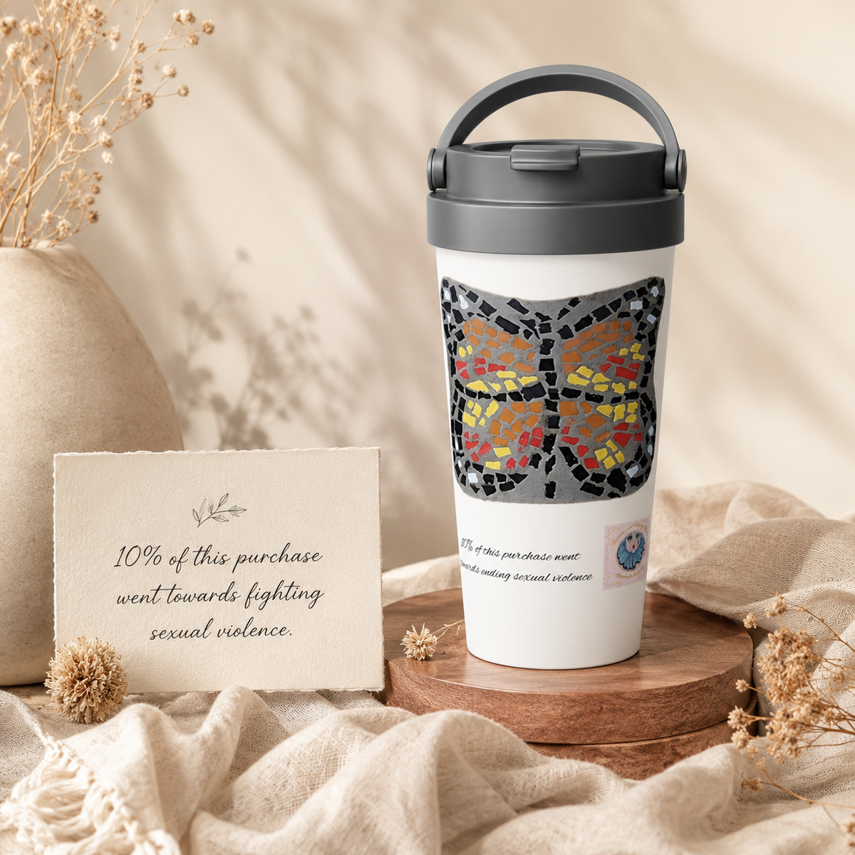 Butterfly Coaster Travel Mug | 15oz Stainless Steel Art Mug