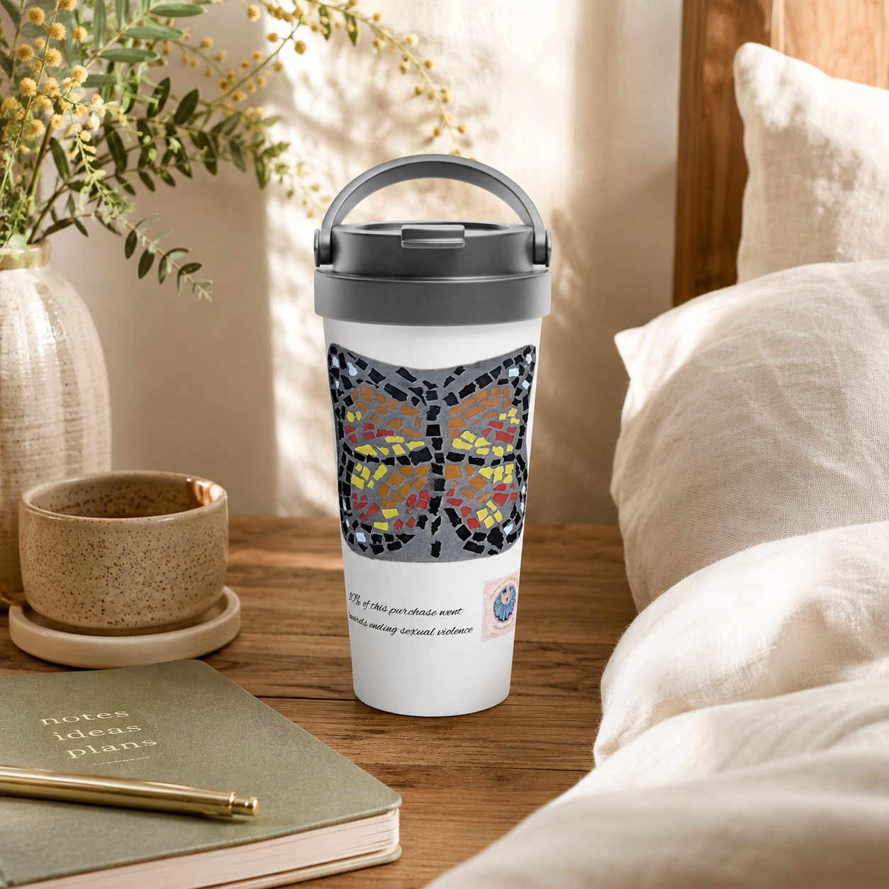 Butterfly Coaster Travel Mug | 15oz Stainless Steel Art Mug