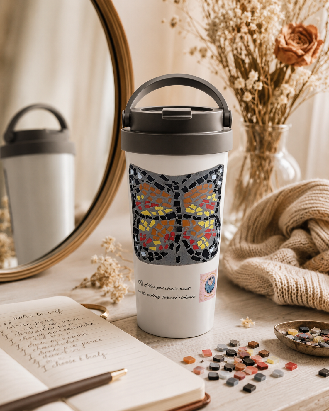 Butterfly Coaster Travel Mug | 15oz Stainless Steel Art Mug
