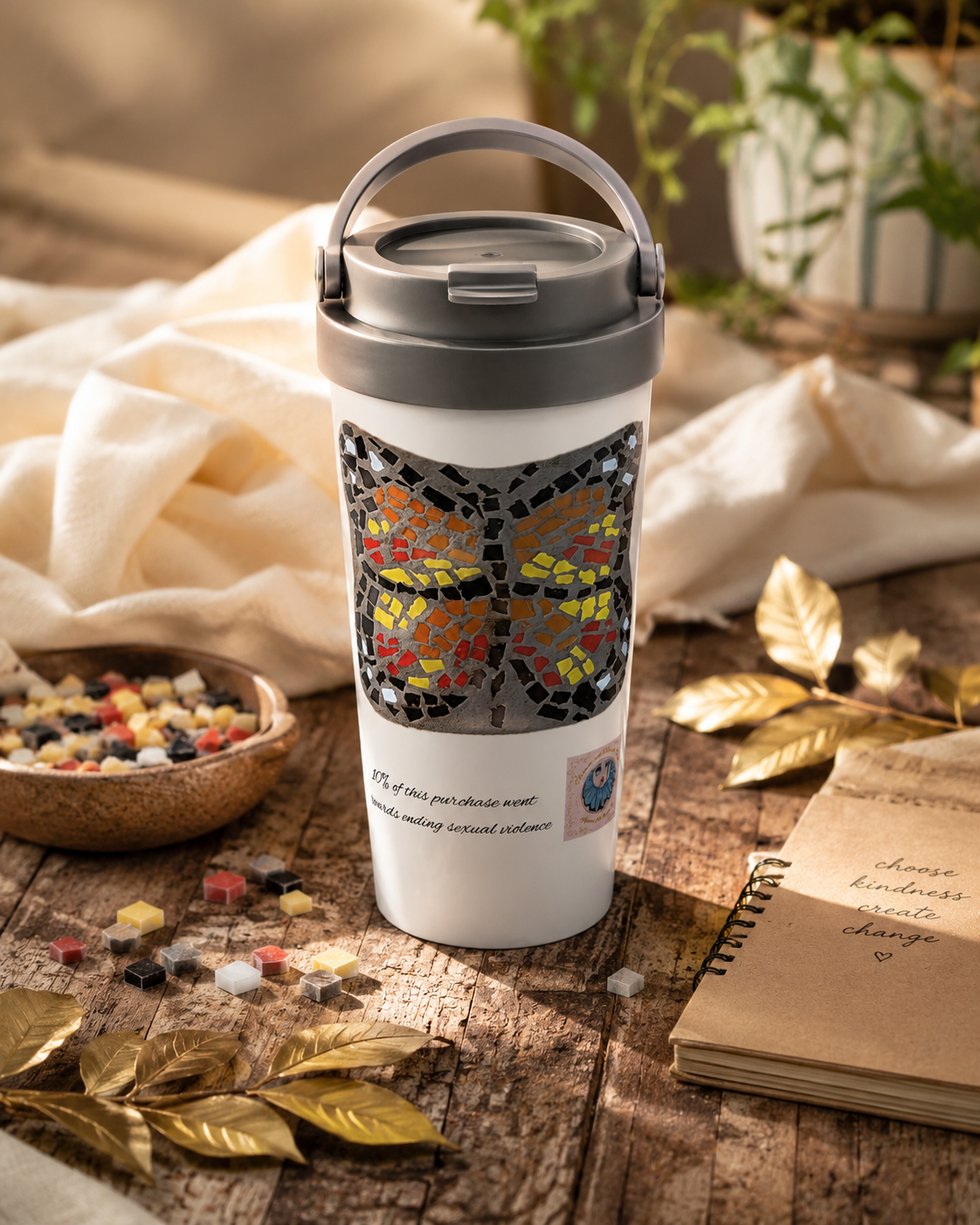 Butterfly Coaster Travel Mug | 15oz Stainless Steel Art Mug