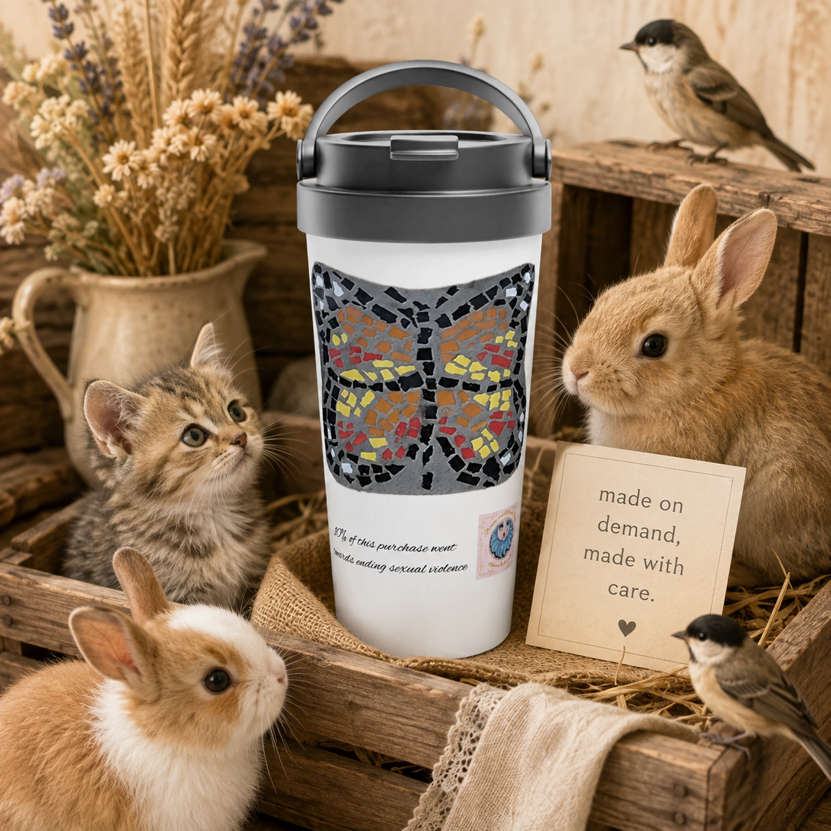 Butterfly Coaster Travel Mug | 15oz Stainless Steel Art Mug