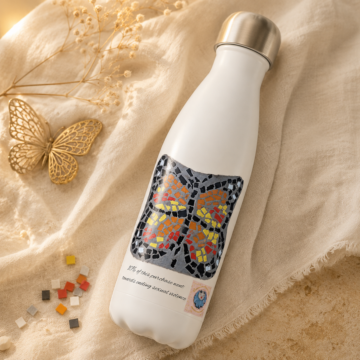 Butterfly Coaster Stainless Steel Water Bottle | 17oz Insulated Art Bottle