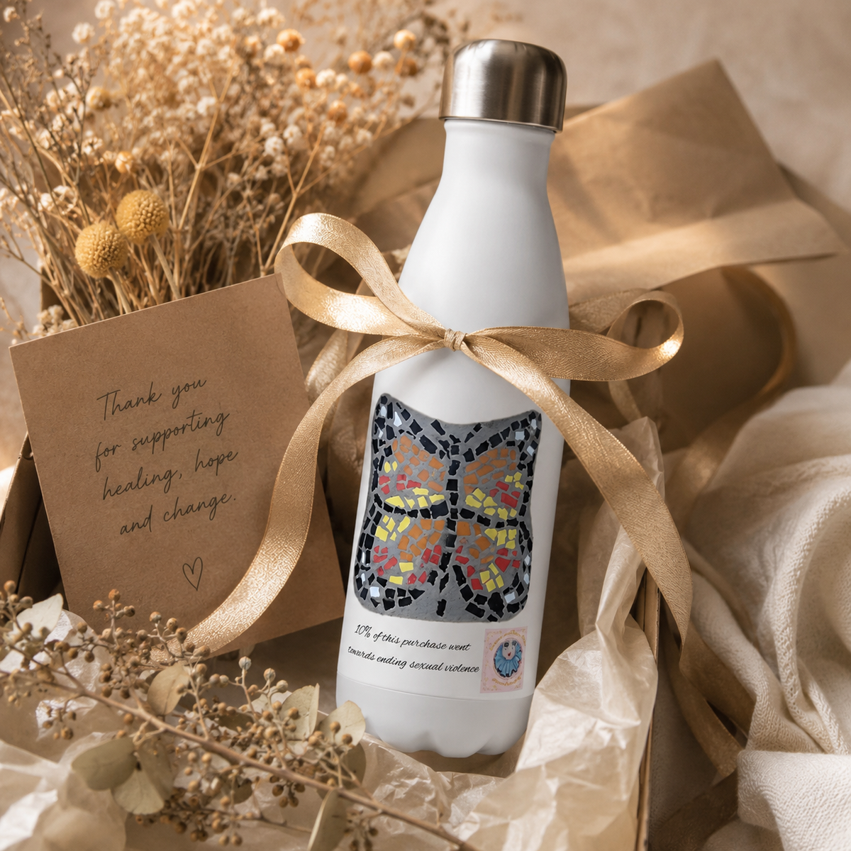 Butterfly Coaster Stainless Steel Water Bottle | 17oz Insulated Art Bottle