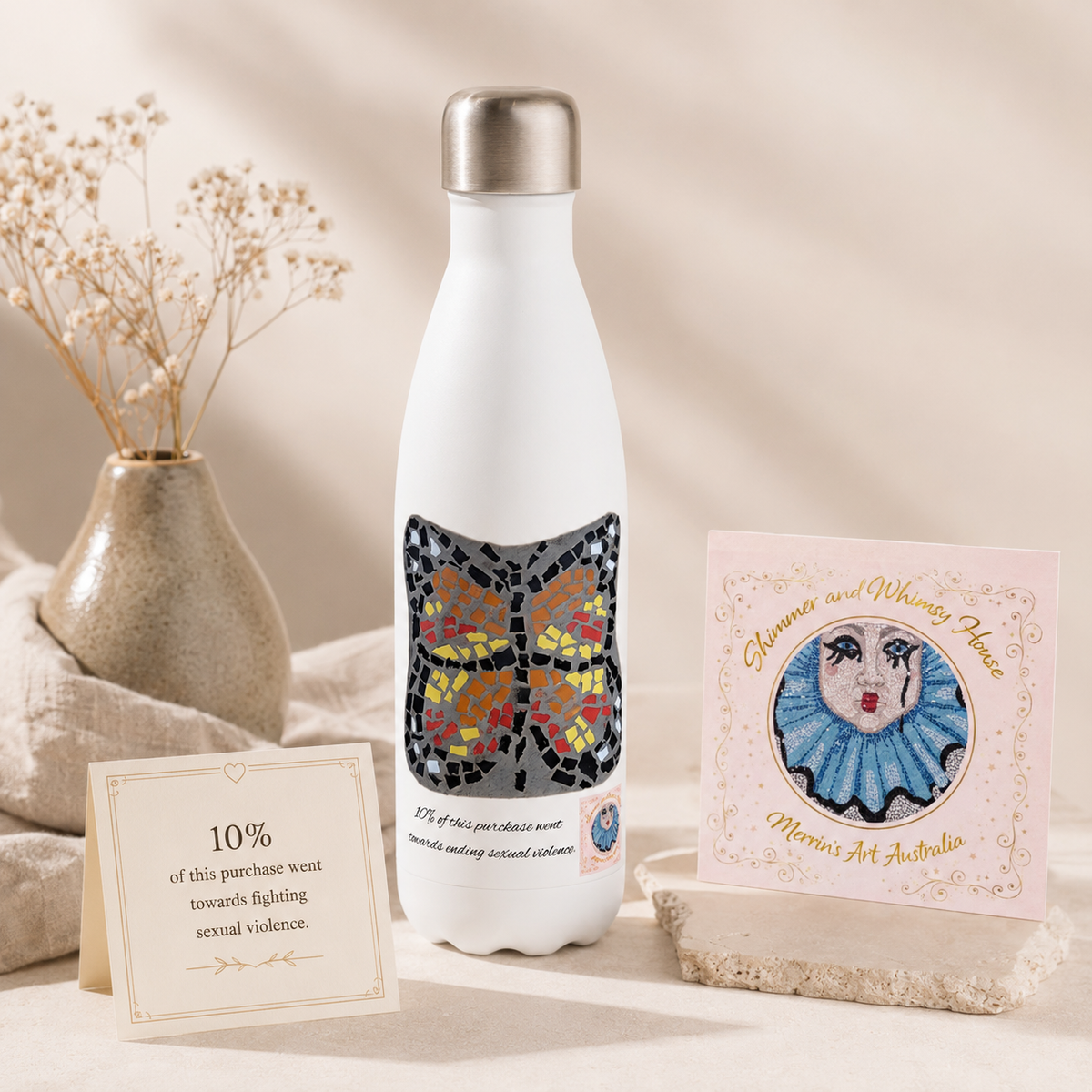 Butterfly Coaster Stainless Steel Water Bottle | 17oz Insulated Art Bottle
