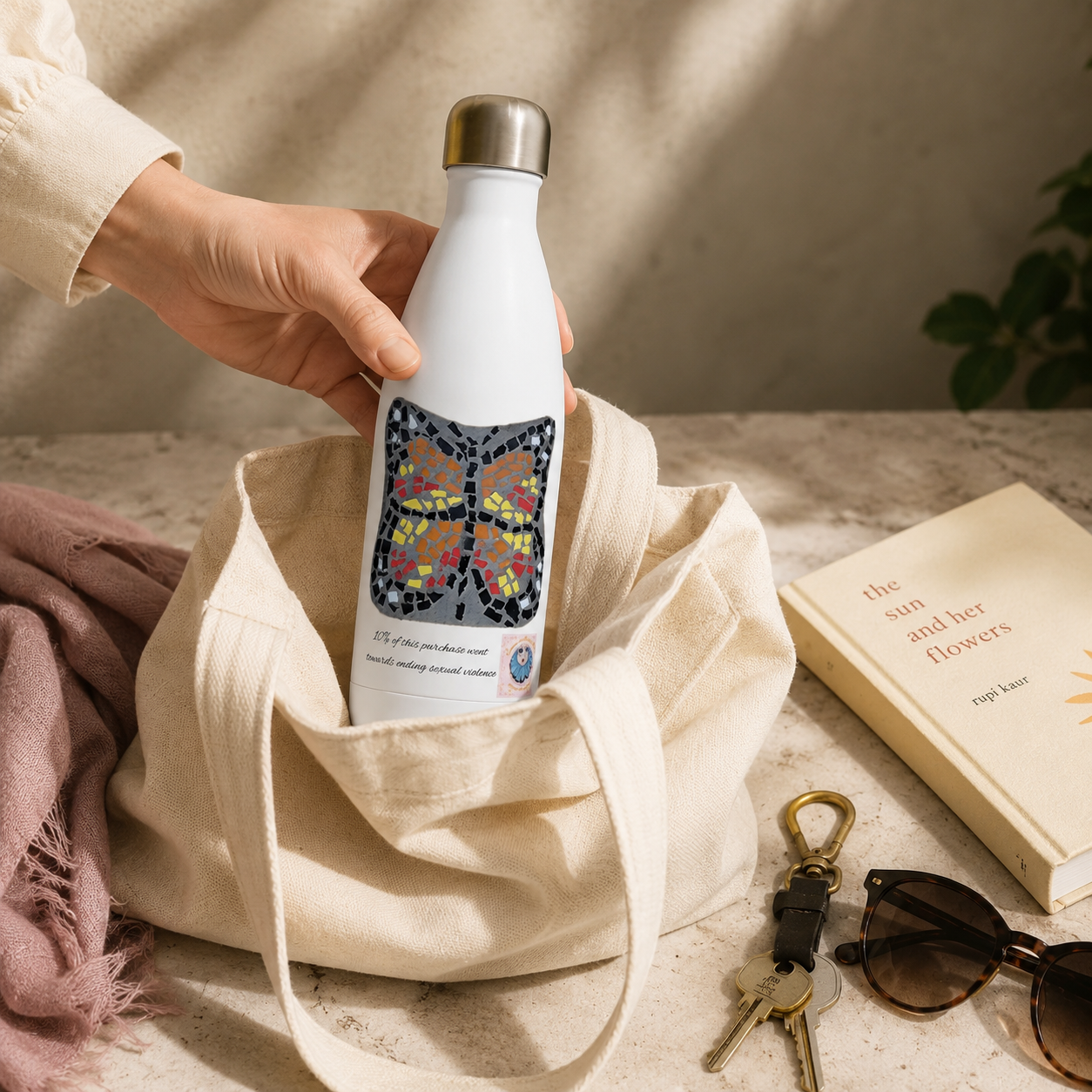 Butterfly Coaster Stainless Steel Water Bottle | 17oz Insulated Art Bottle
