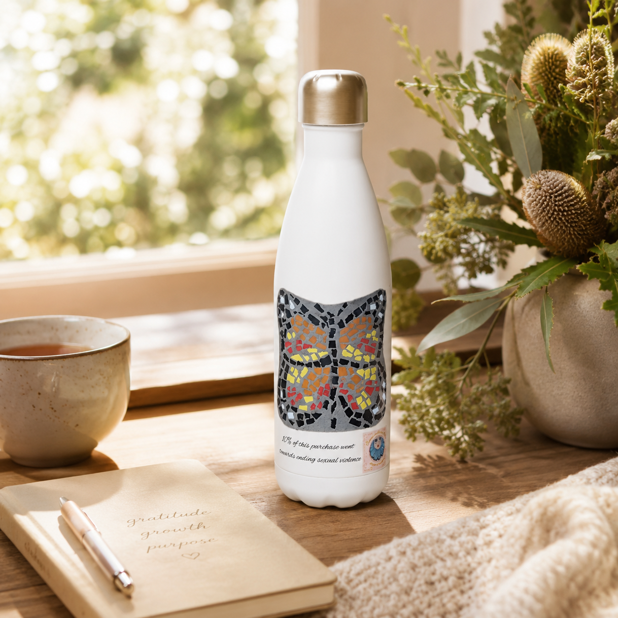 Butterfly Coaster Stainless Steel Water Bottle | 17oz Insulated Art Bottle