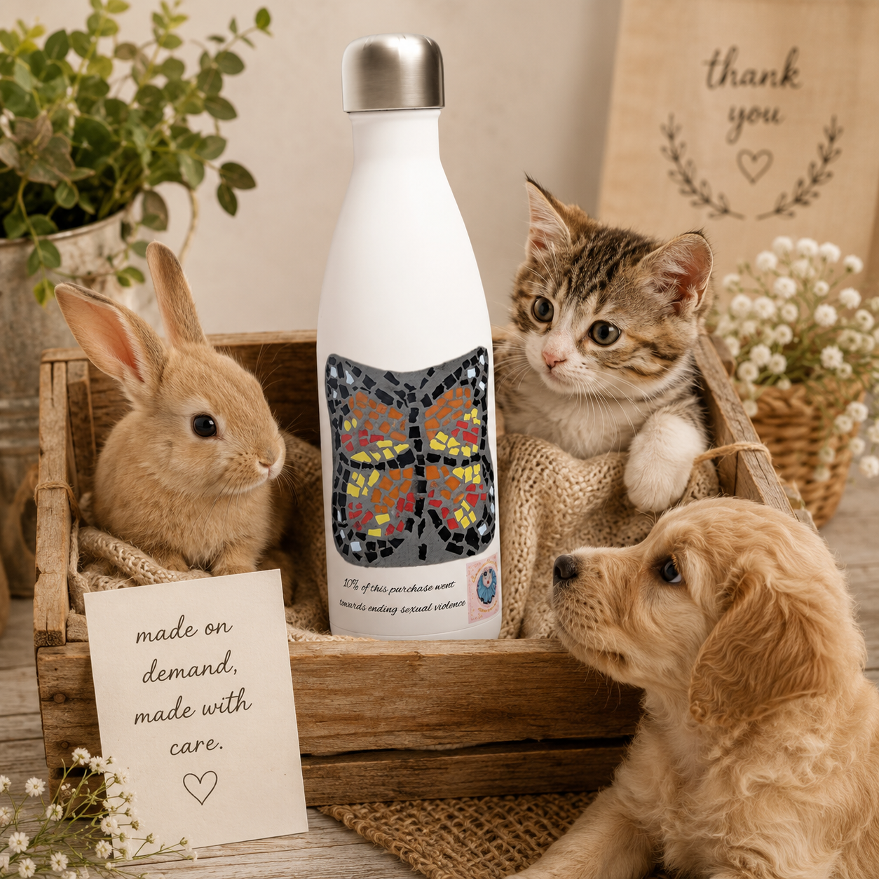 Butterfly Coaster Stainless Steel Water Bottle | 17oz Insulated Art Bottle