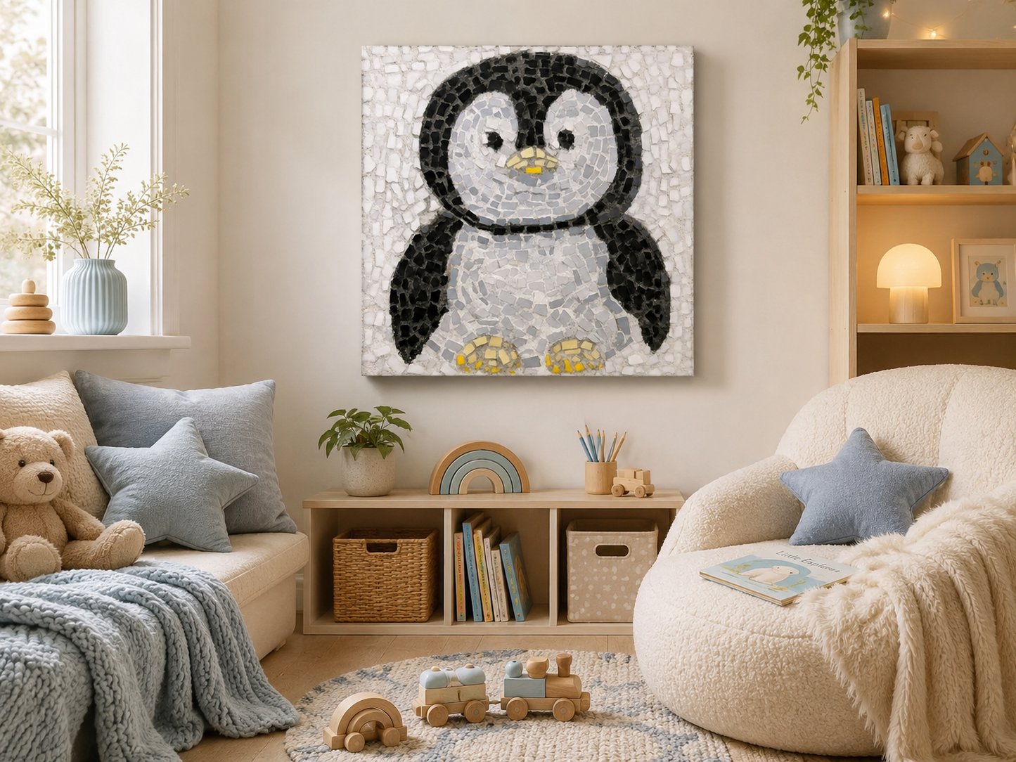 Emperor Pingu Canvas Print | Penguin Mosaic Wall Art